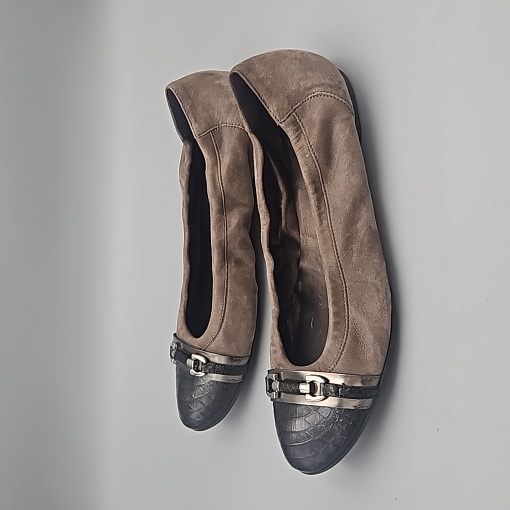 AGL Brown and Black Cap Toe Leather Ballet Flats Size 44 US 13